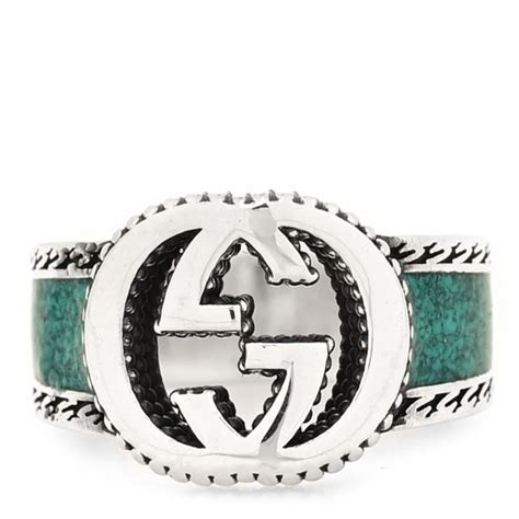 gucci sterling silver & enamel interlocking g ring - turquoise|gucci sterling silver interlocking bracelet.